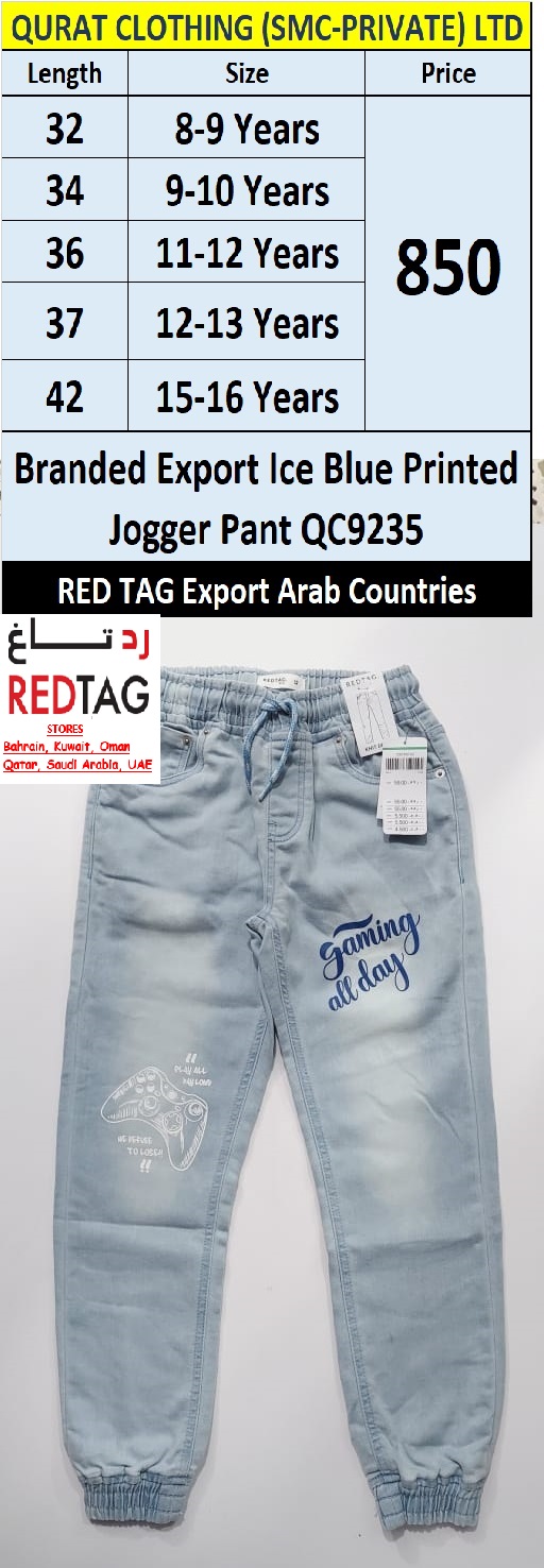 RED TAG Fashion Branded Ice Blue Printed Jogger Pant QC9235 Export Arab Countries