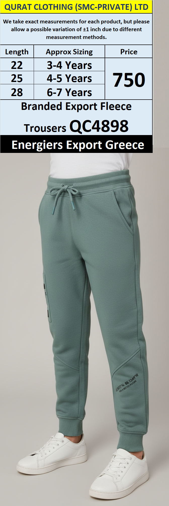 Energiers Brand Sage Green Fleece Jogger Trousers with “FOR A BETTER FUTURE” Print QC4898 – Export Greece