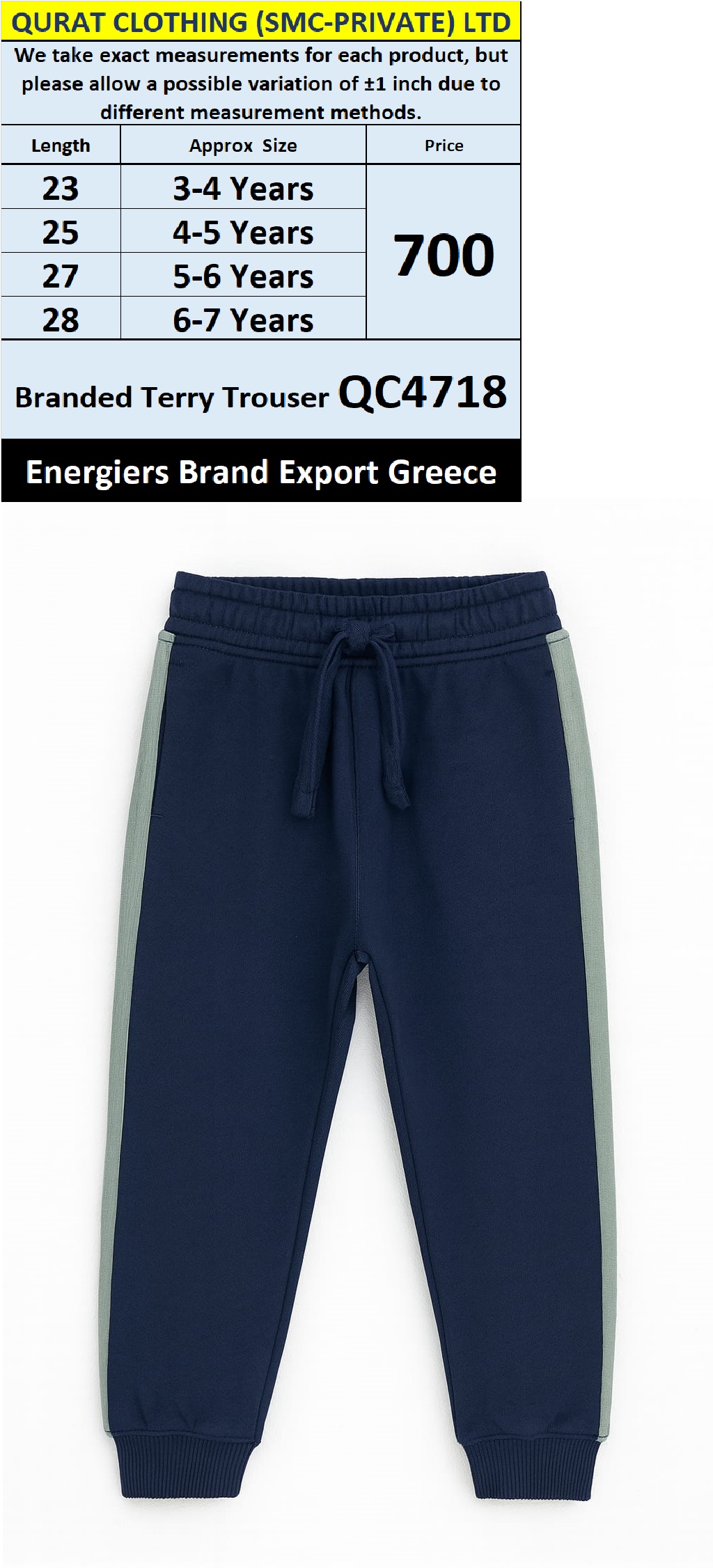 Energiers Brand Terry Trouser QC4718 Export Greece 