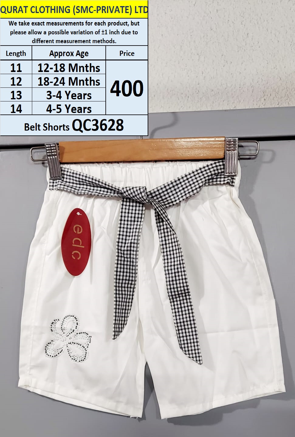 Girls White Belt Shorts QC3628