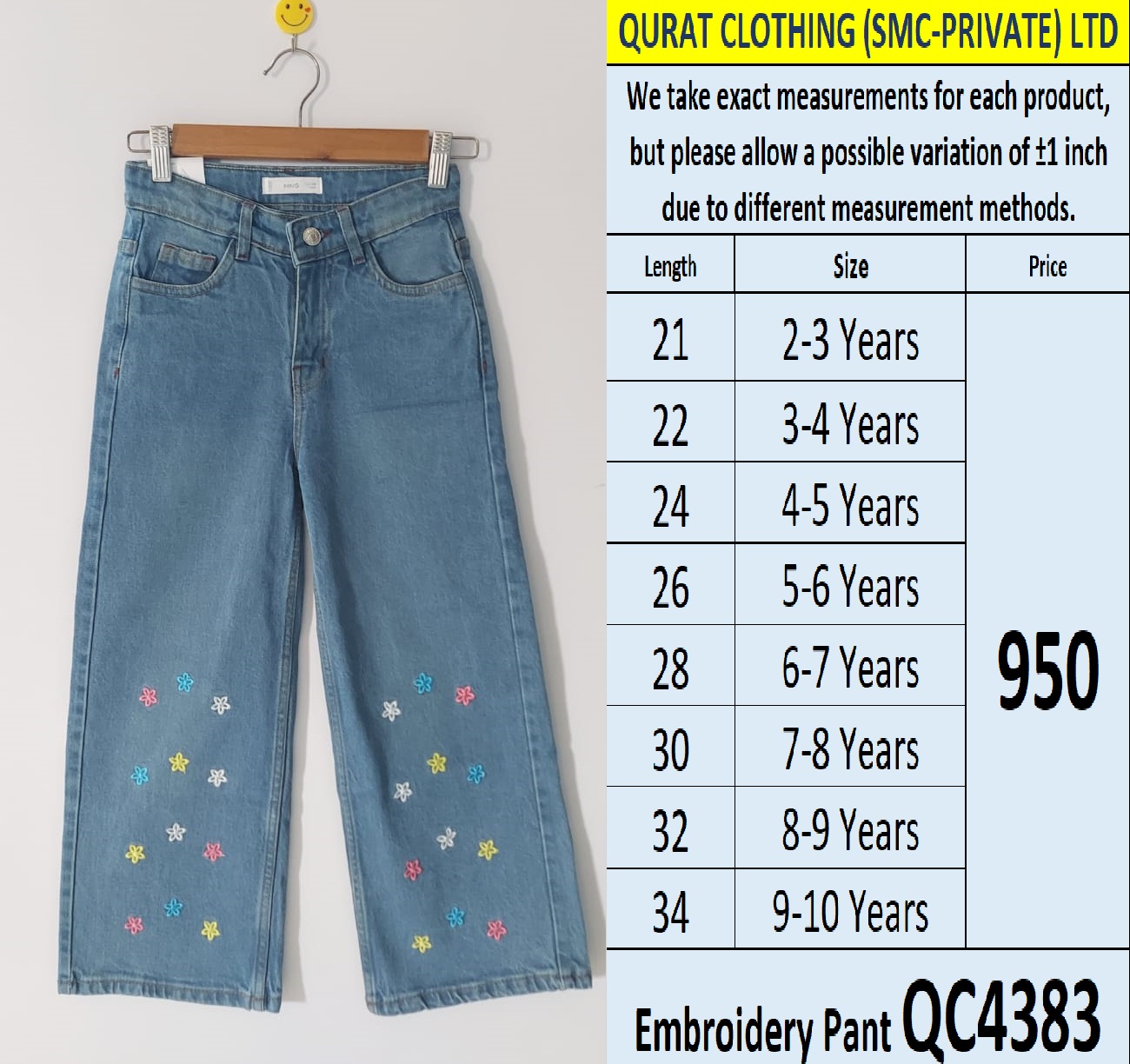 Light Blue Denim Embroidery Pant QC4383