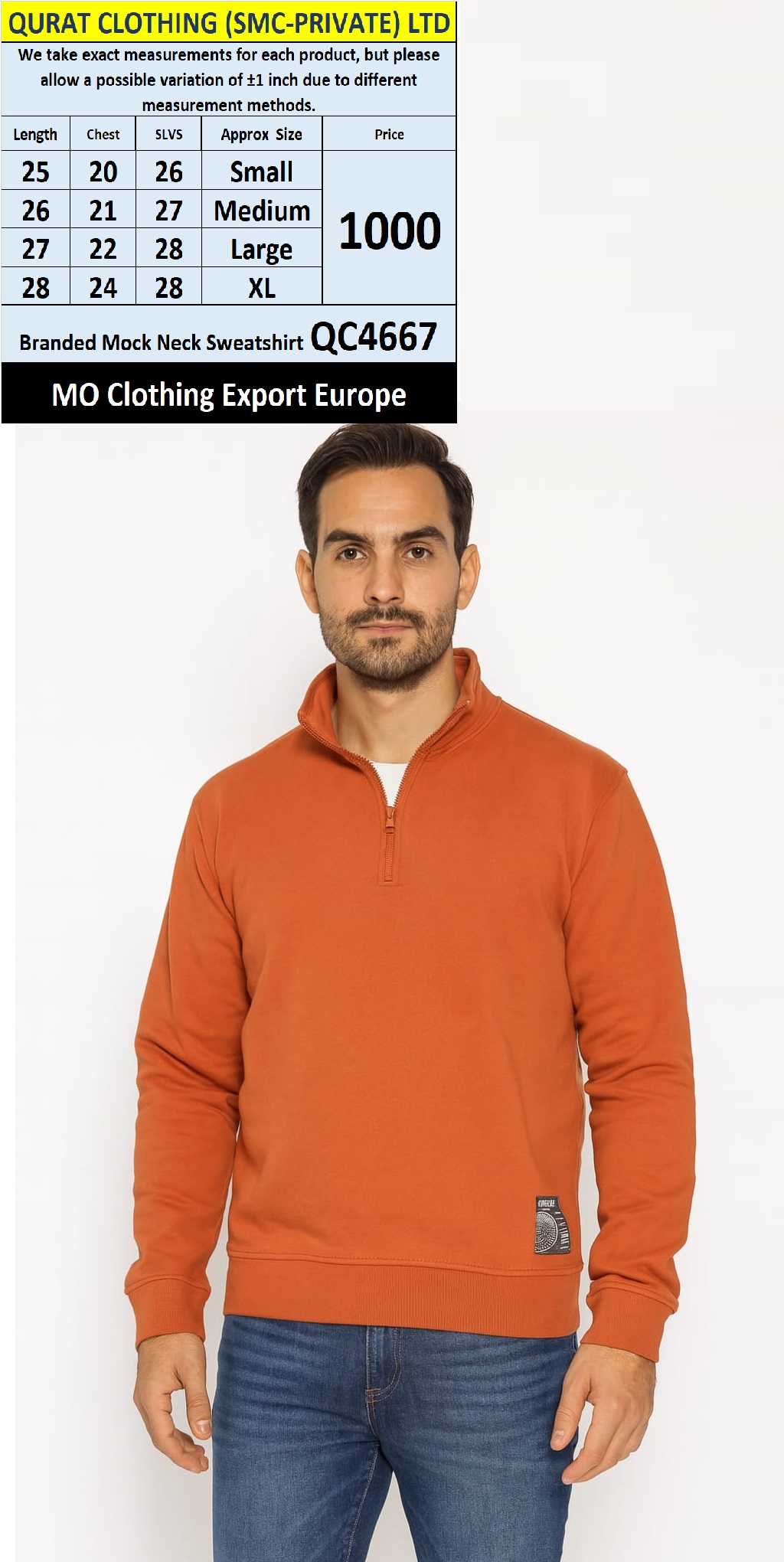 Mo Clothing Brand Mock Neck Sweatshirt QC4667 Export Europe