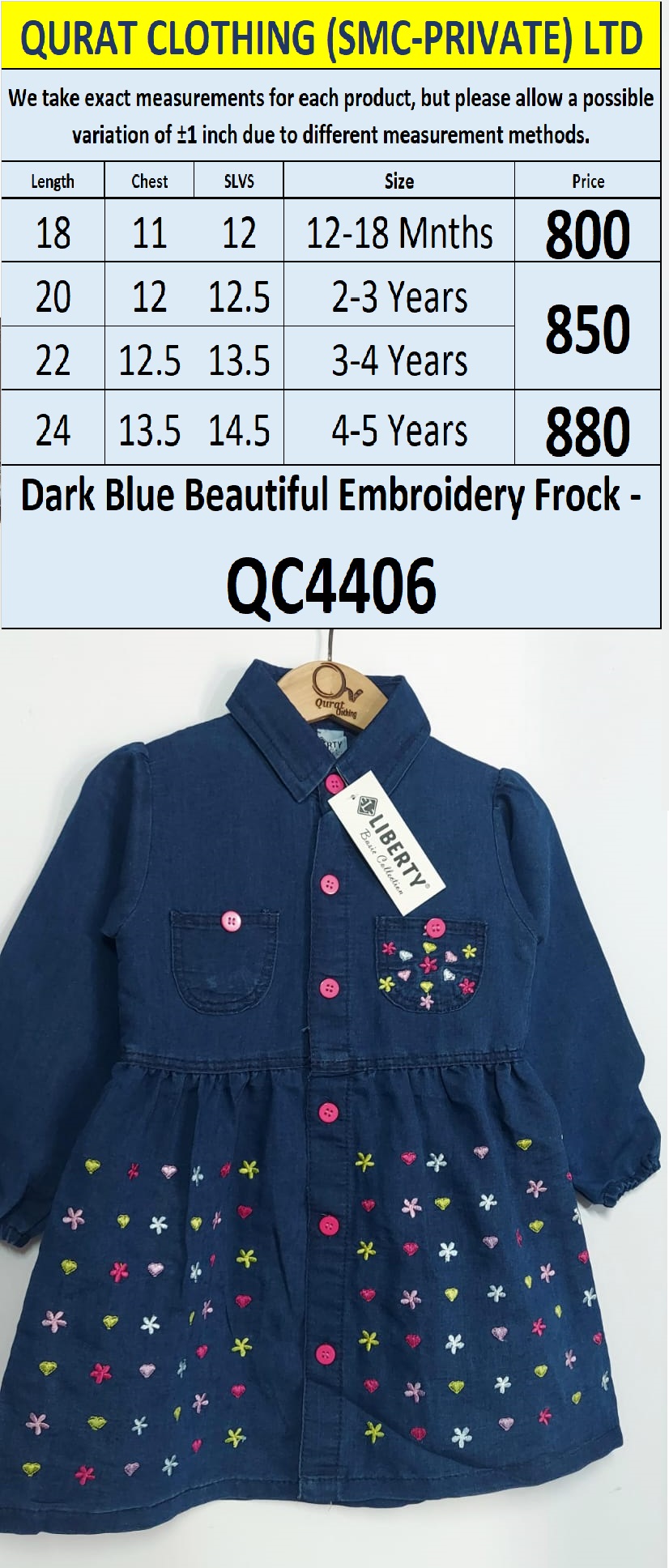 Dark Blue Beautiful Embroidery Frock QC4406