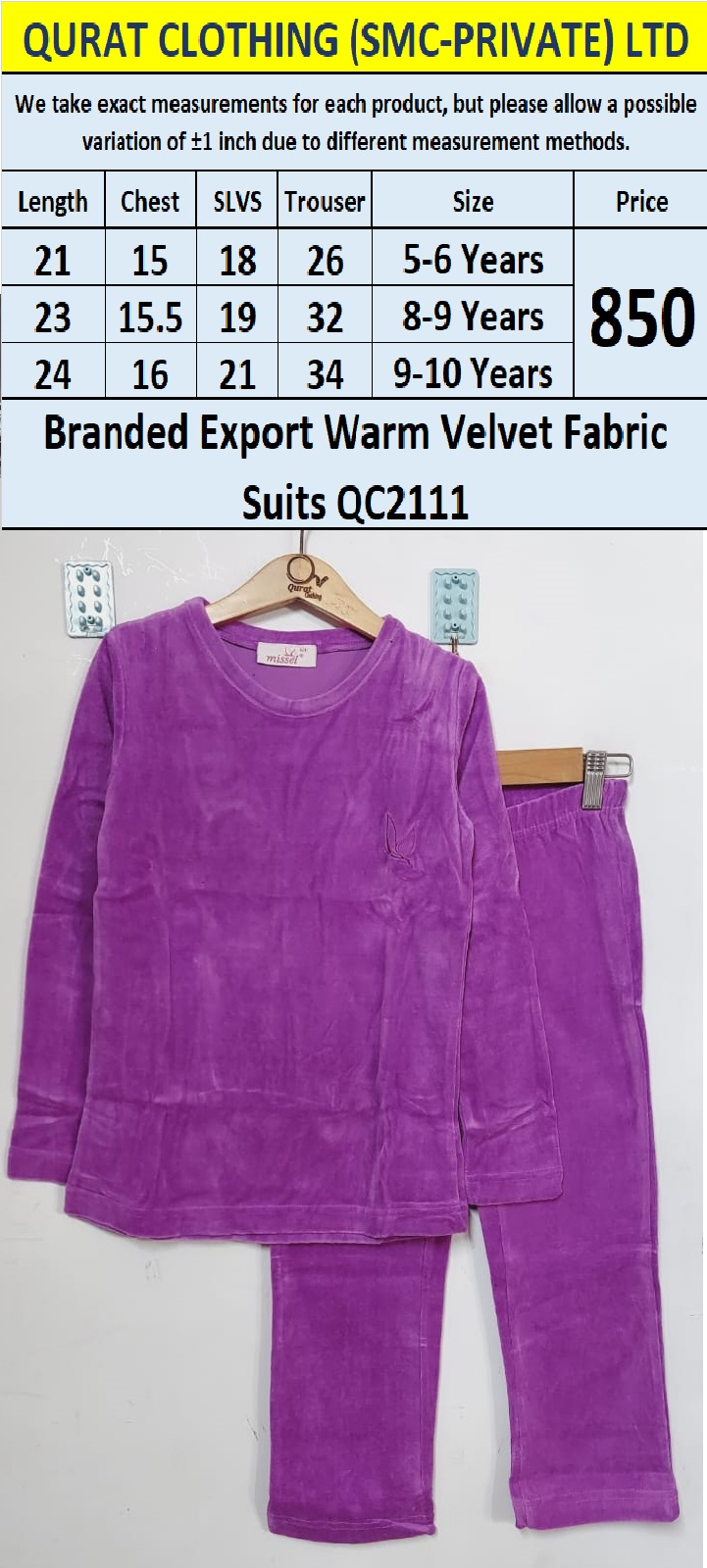 Branded Export Warm Velvet Fabric Suits QC2111