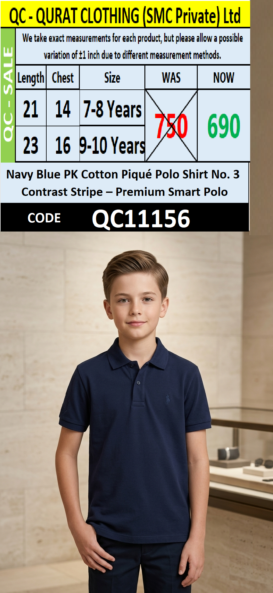 Navy Blue PK Cotton Piqué Polo Shirt No. 3 Contrast Stripe – Premium Smart Polo QC11156