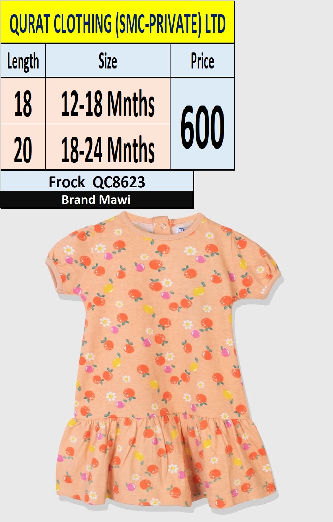 Branded Fruit & Flower Print Peach Frock QC8623 Brand Mawi