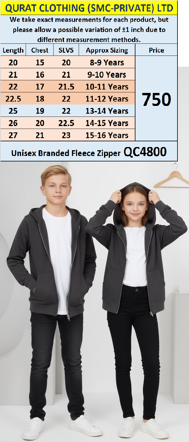 Unisex Charcoal Grey Branded Fleece Zipper Hoodie – QC4800 | Export Quality Europe
