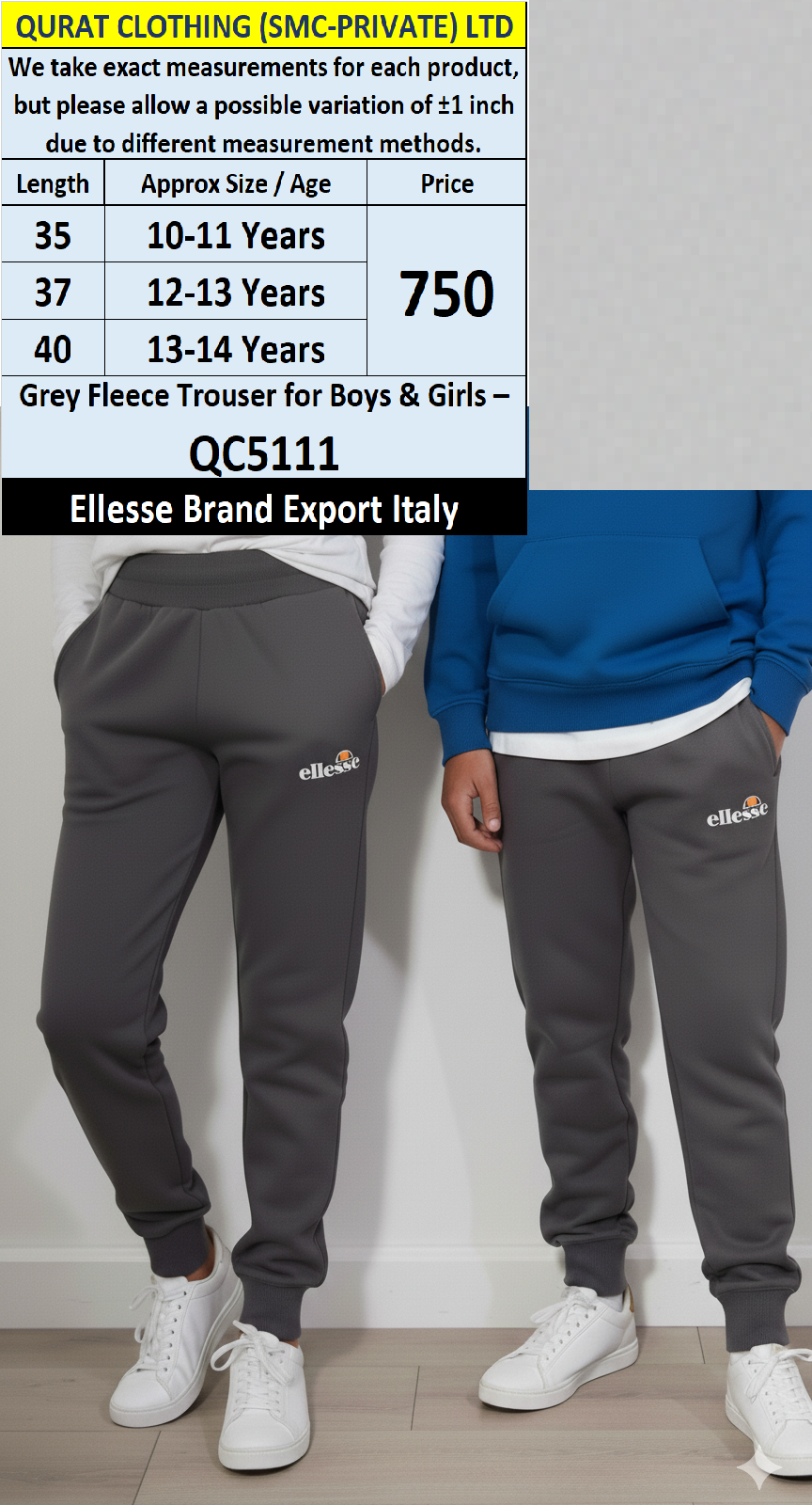 Ellesse Brand Grey Fleece Trouser QC5111 – Export Italy