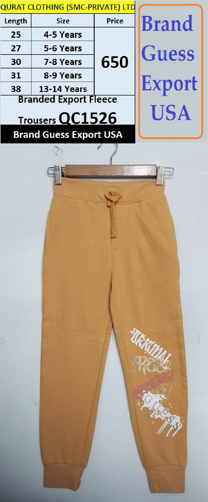 Guess Brand Export Fleece Trouser QC1526 Export USA