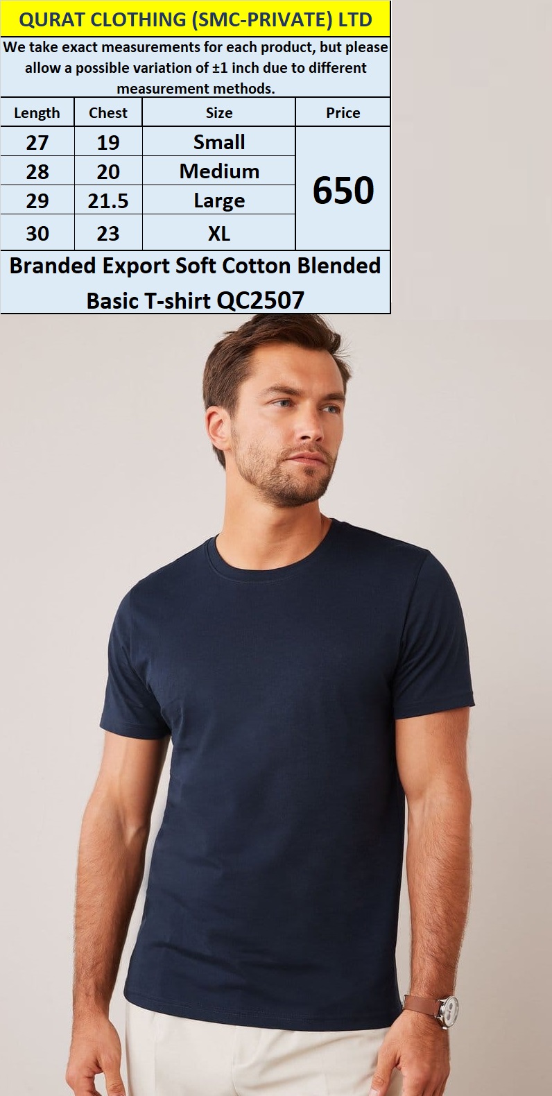 Branded Export Soft Cotton Blended Basic T-shirt QC2507