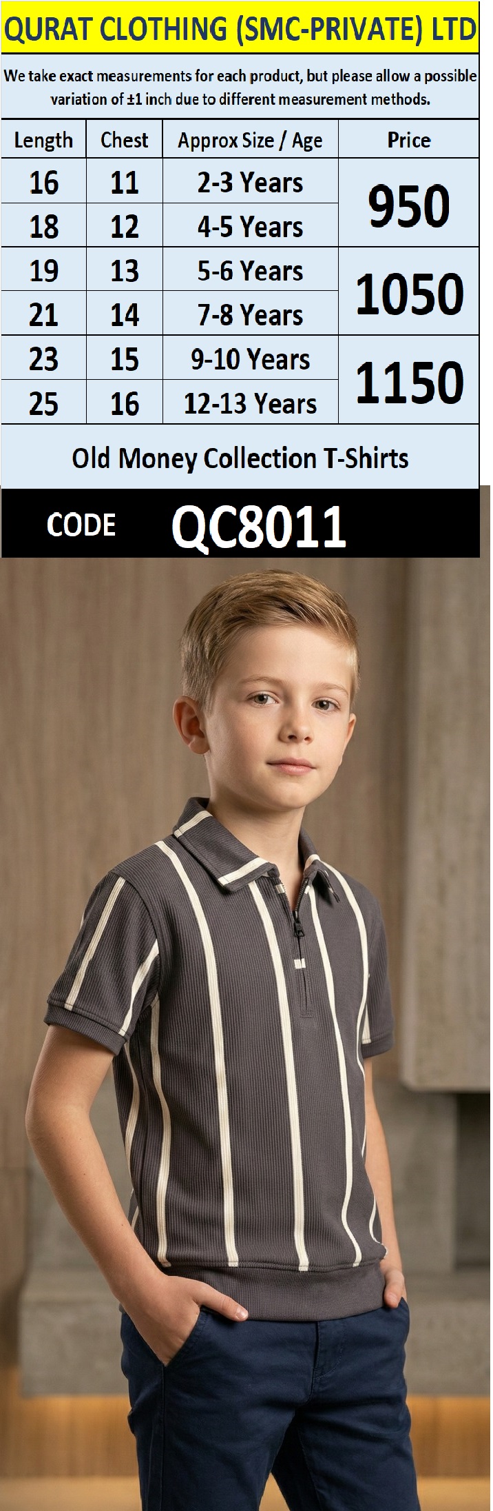 Old Money Grey & Cream Ribbed Half-Zip Vertical Stripe T-Shirt QC8011