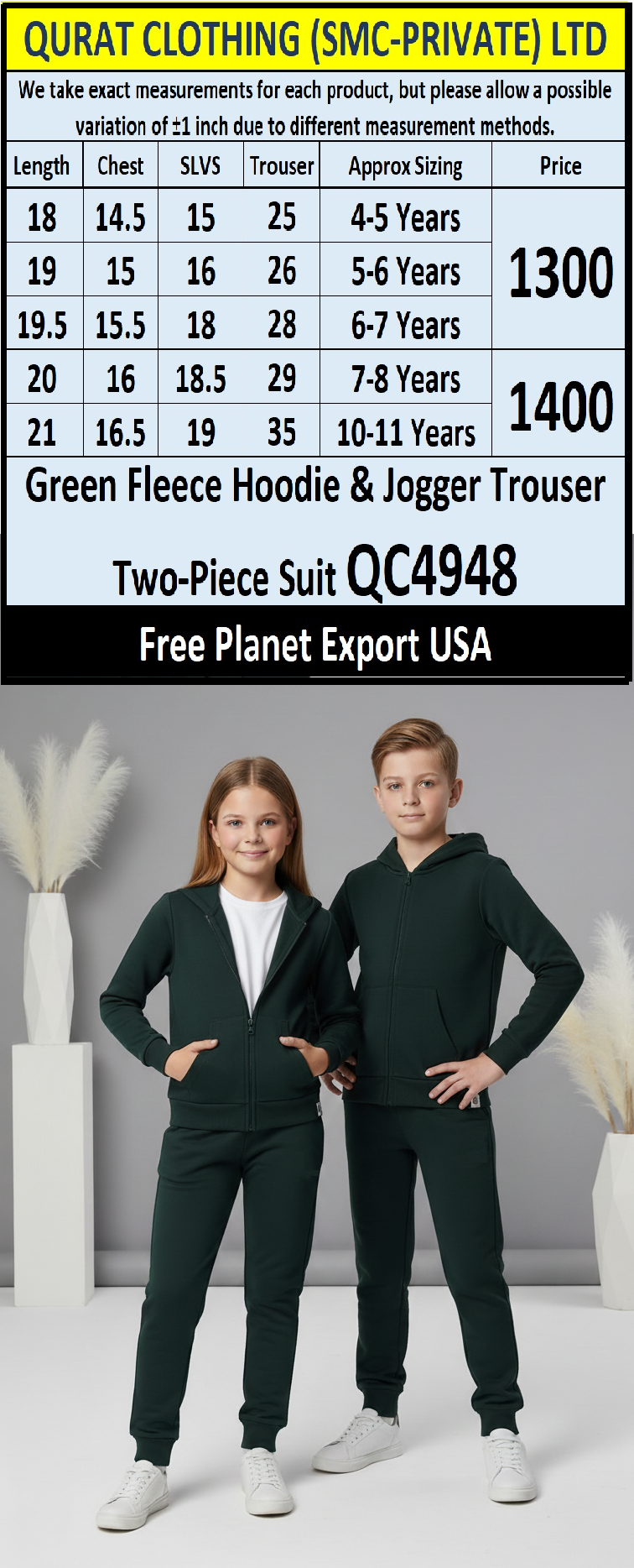 Green Fleece Hoodie & Jogger Trouser QC4948 – Free Planet Export USA