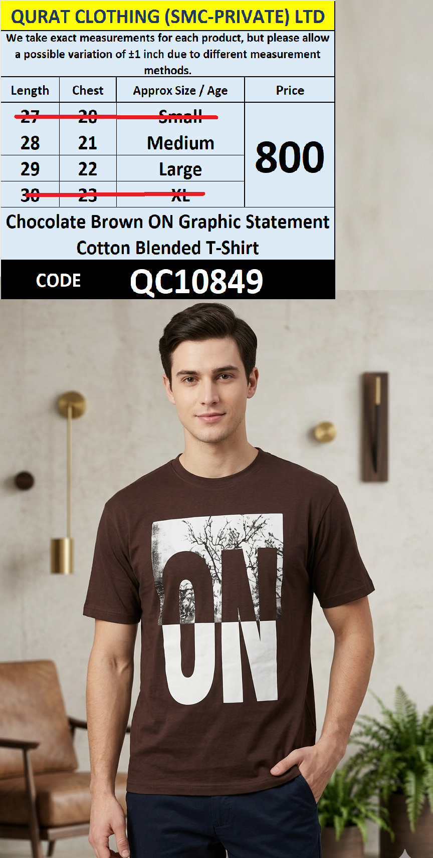 Chocolate Brown ON Graphic Statement Cotton Blended T-Shirt – QC10849