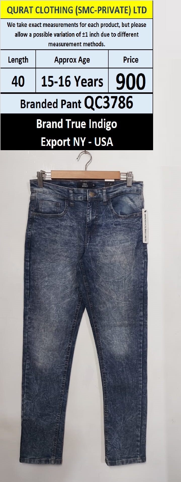 True Indigo Brand Pant QC3786 Export New York - USA