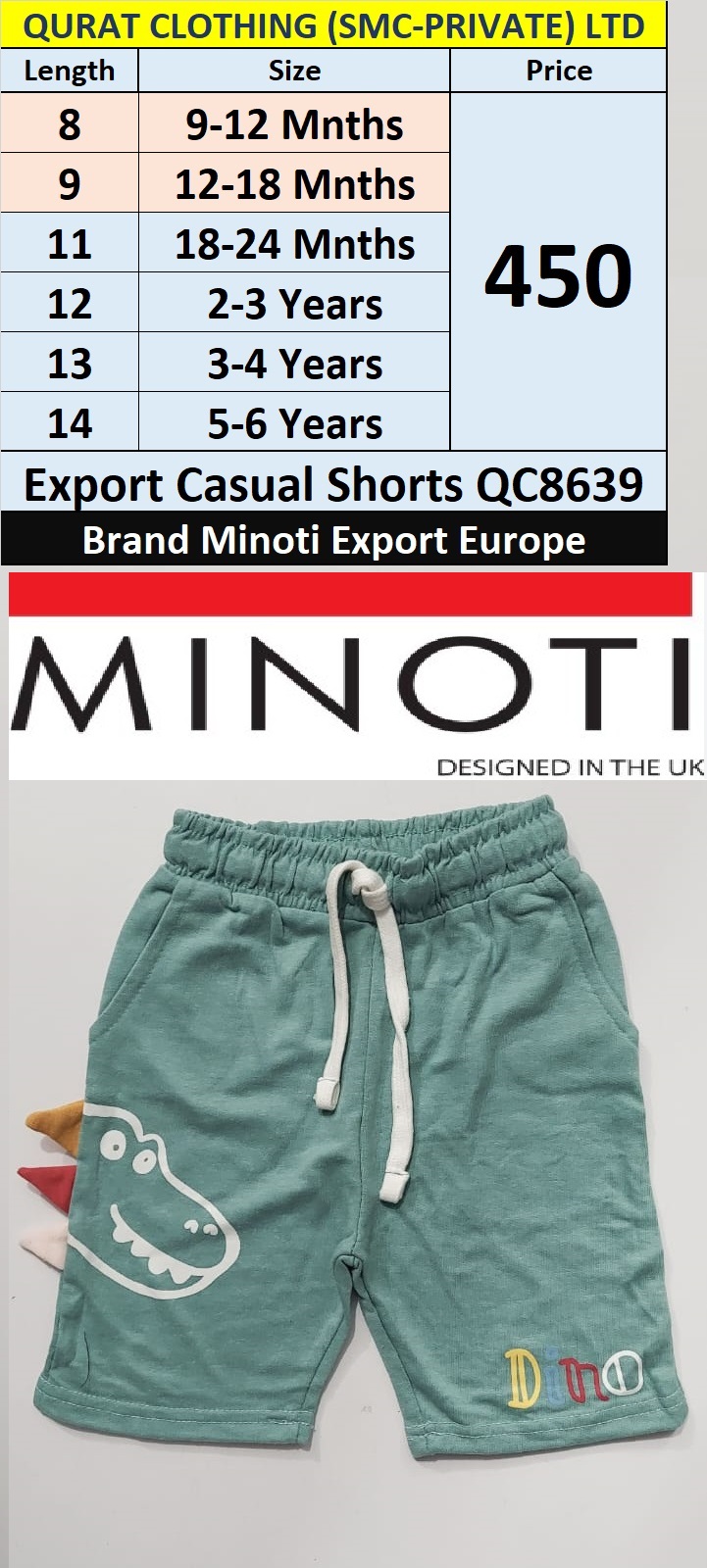 Minoti Branded Dino Print Shorts QC8639 Export Europe