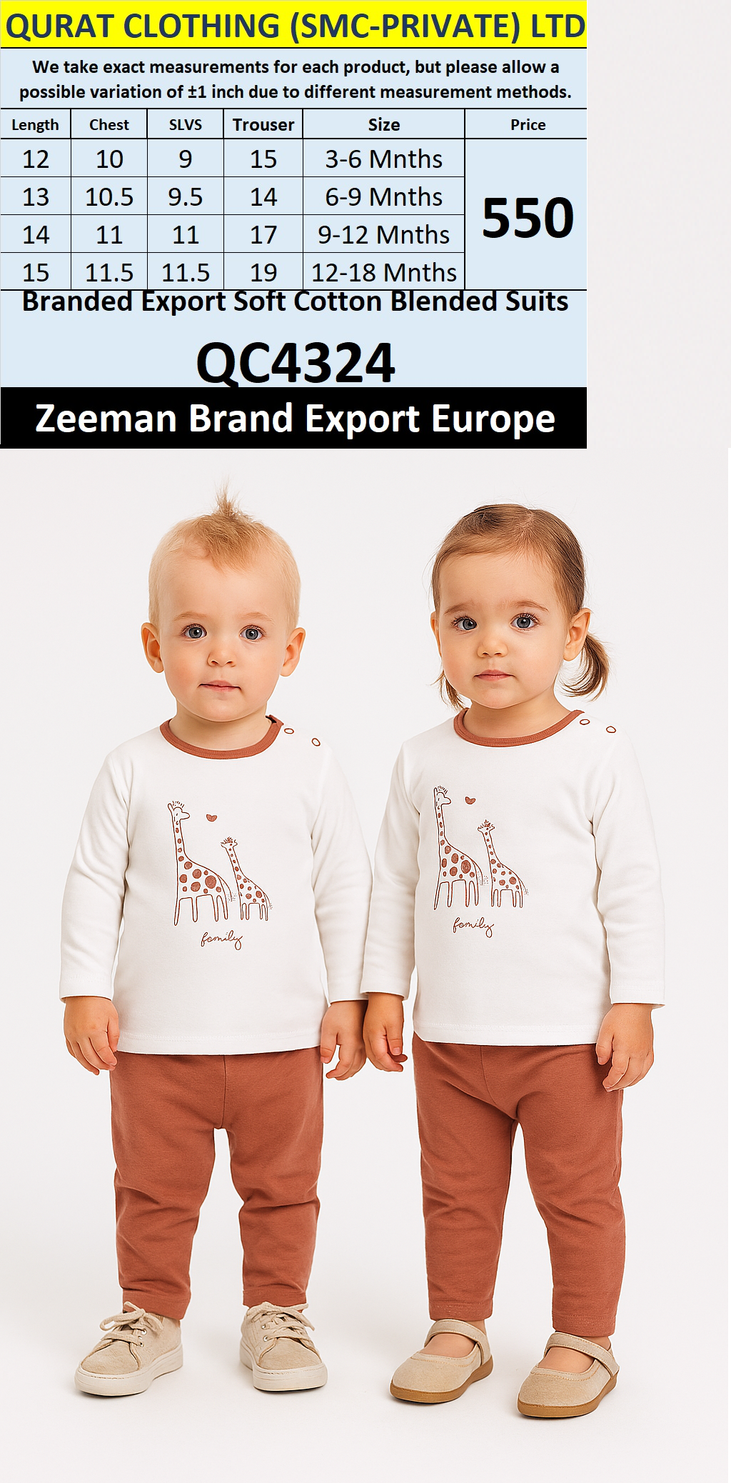 Zeeman Brand Unisex Soft Cotton Blended Suits QC4324 Export Europe 
