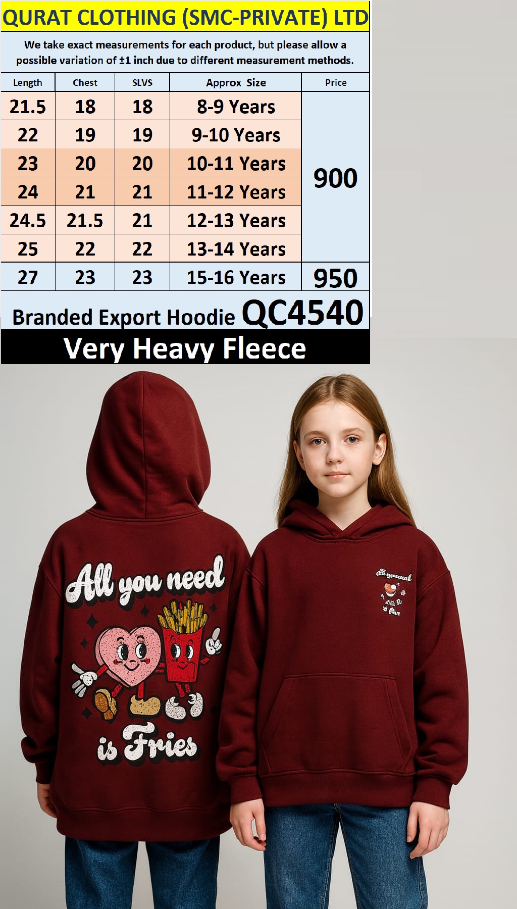 Branded Export Heavy Fleece Fries Hoodie QC4540