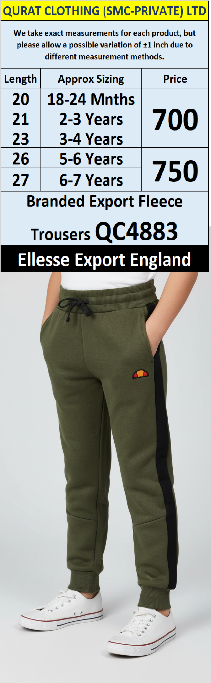 Ellesse Brand Olive Green Fleece Trouser QC4883 – Branded Export England