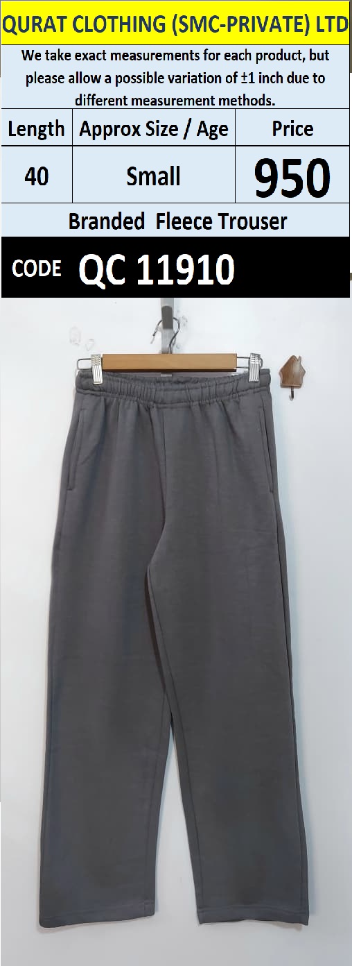 Branded Charcoal Grey Fleece Plain Straight Leg Trousers — QC11910