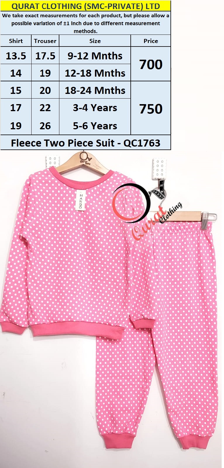 Qurat Clothing's QC1763 Polka Dots Fleece Two-Piece Suit combines style, comfort and warmth.