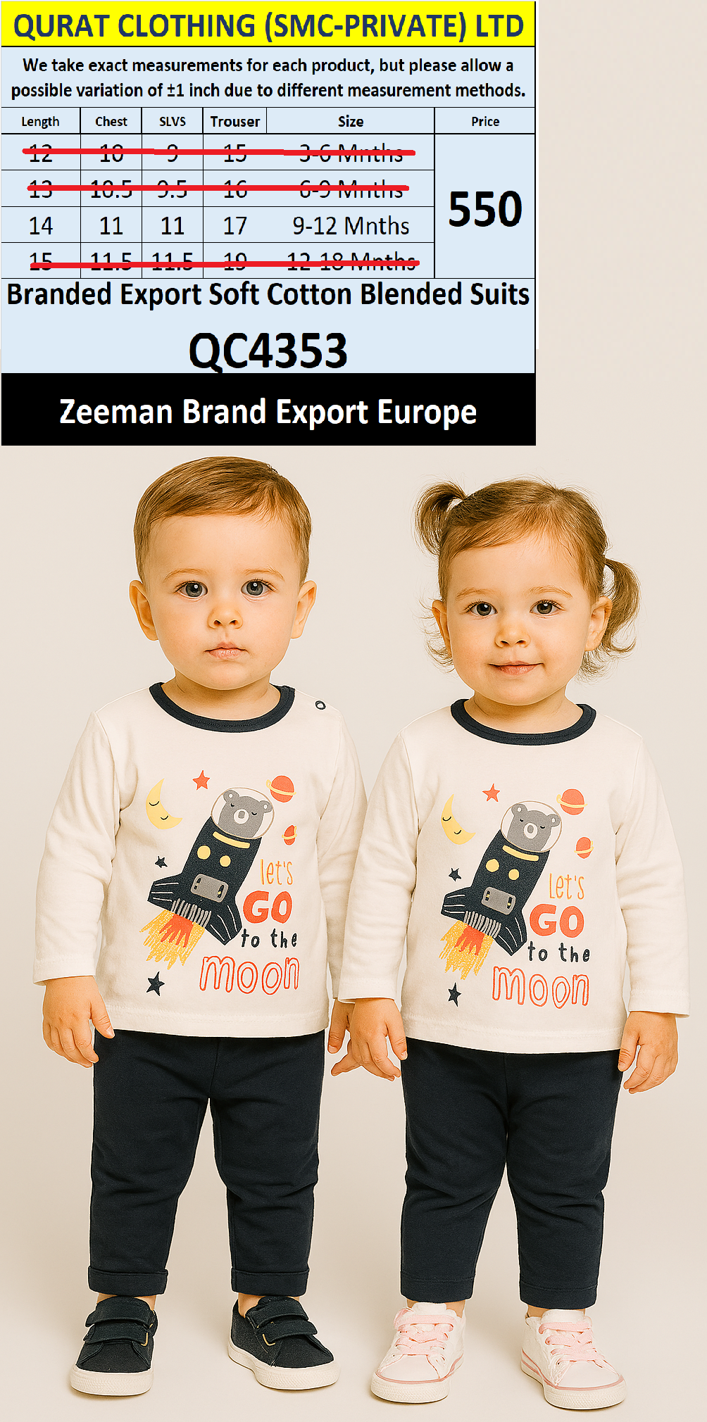 Zeeman Brand Unisex Soft Cotton Blended Suits QC4353 Export Europe 