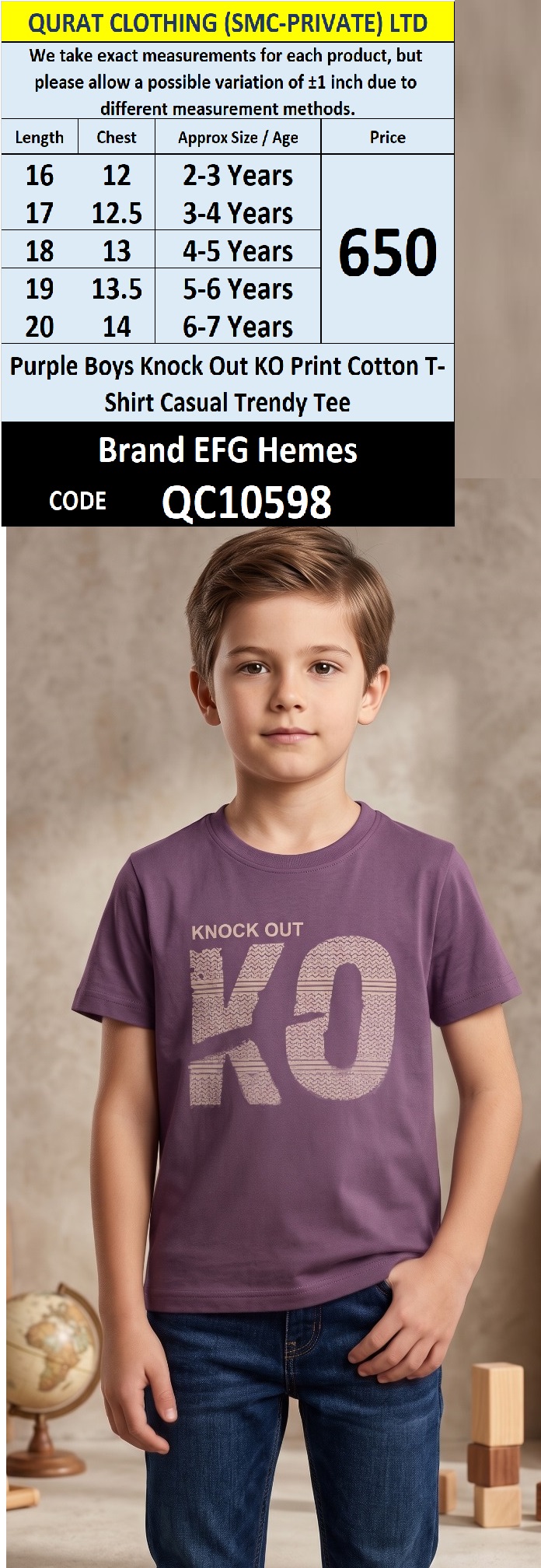 Purple Boys Knock Out KO Print Cotton T-Shirt Casual Trendy Tee – QC10598