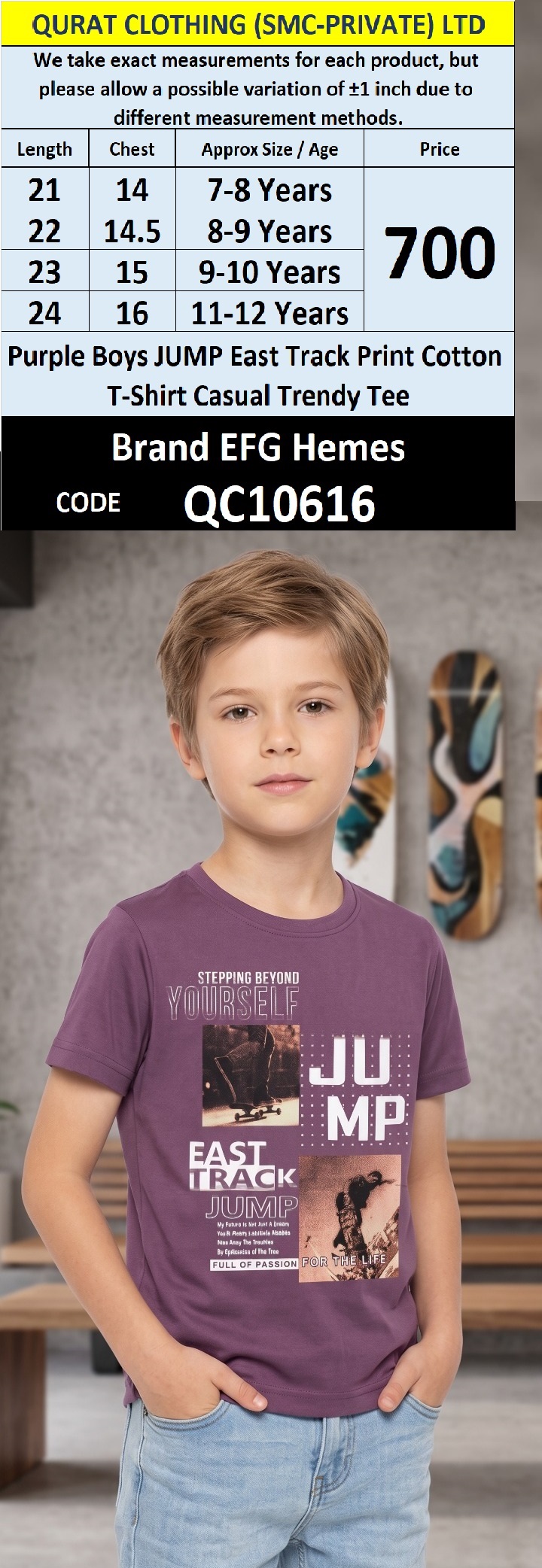 Purple Boys JUMP East Track Print Cotton T-Shirt Casual Trendy Tee QC10616