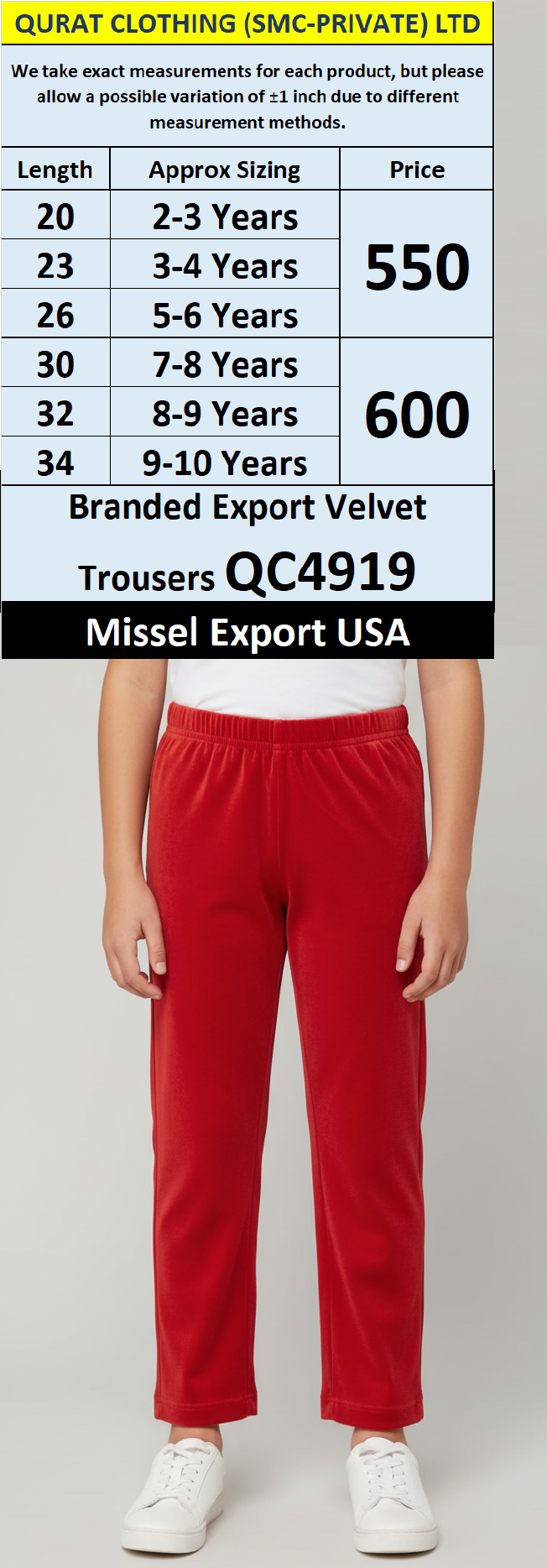 Missel QC4919 Kids Grey Velvet Trousers – Straight Fit Export USA