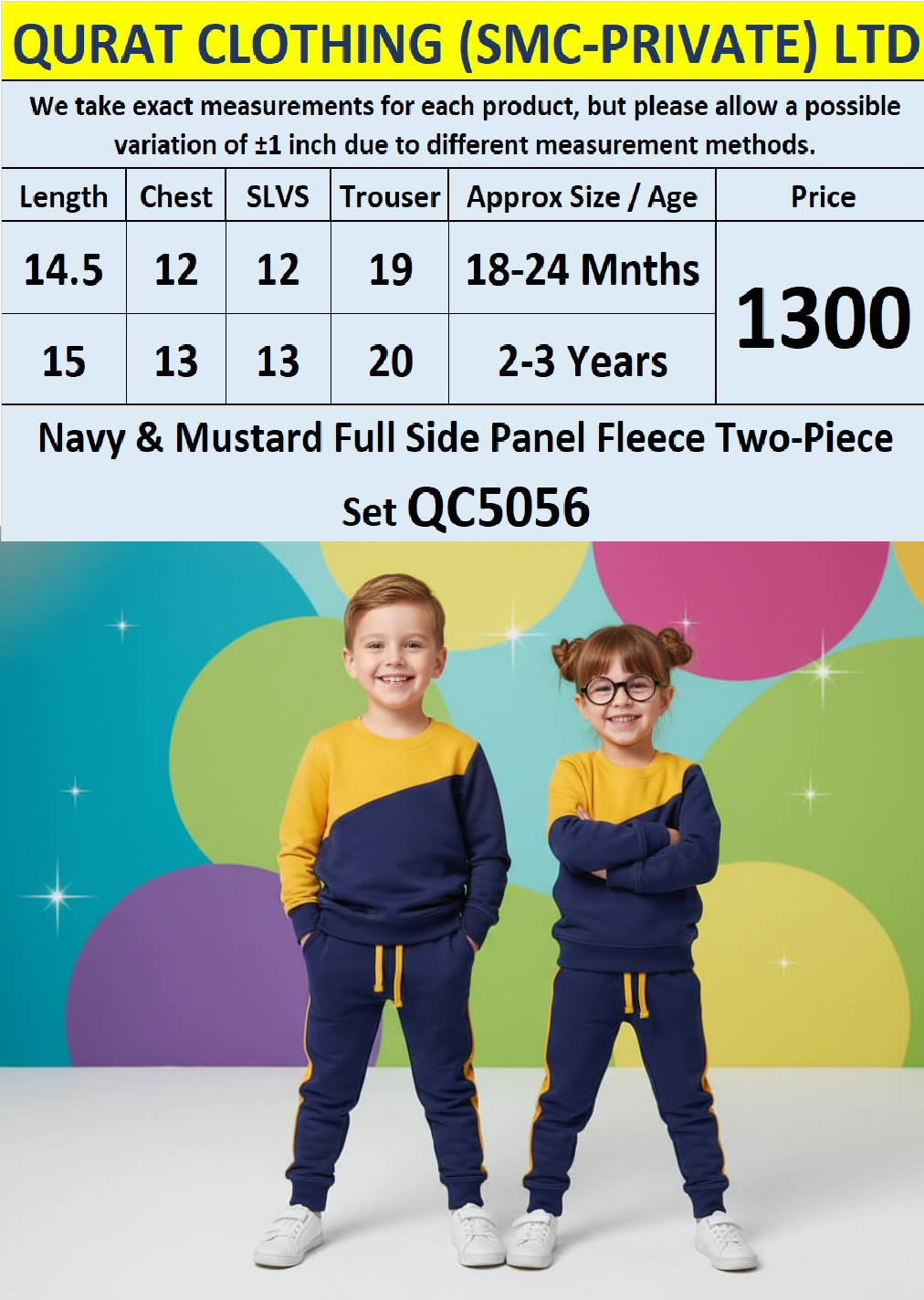 Navy & Mustard Full Side Panel Fleece Two-Piece Set QC5056 