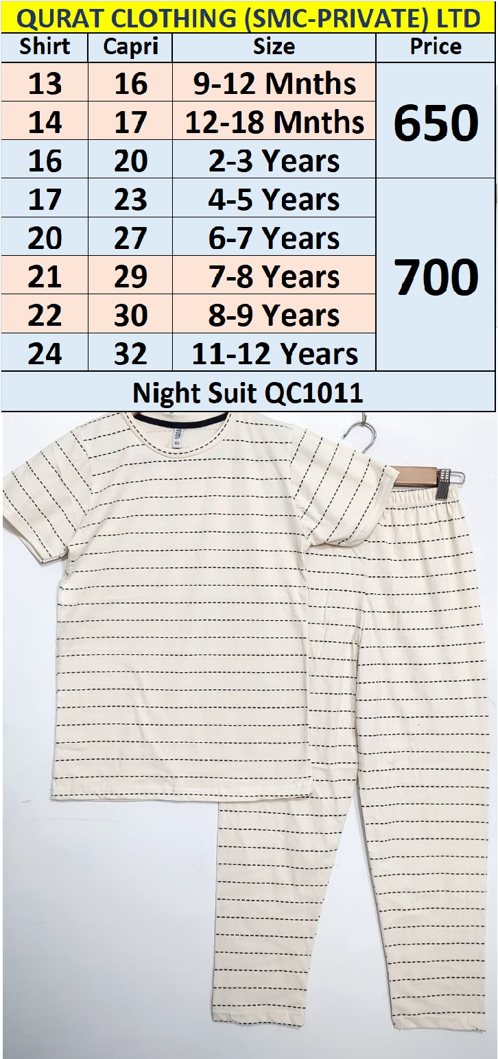 Cream Night Suit with Lines Print QC1011