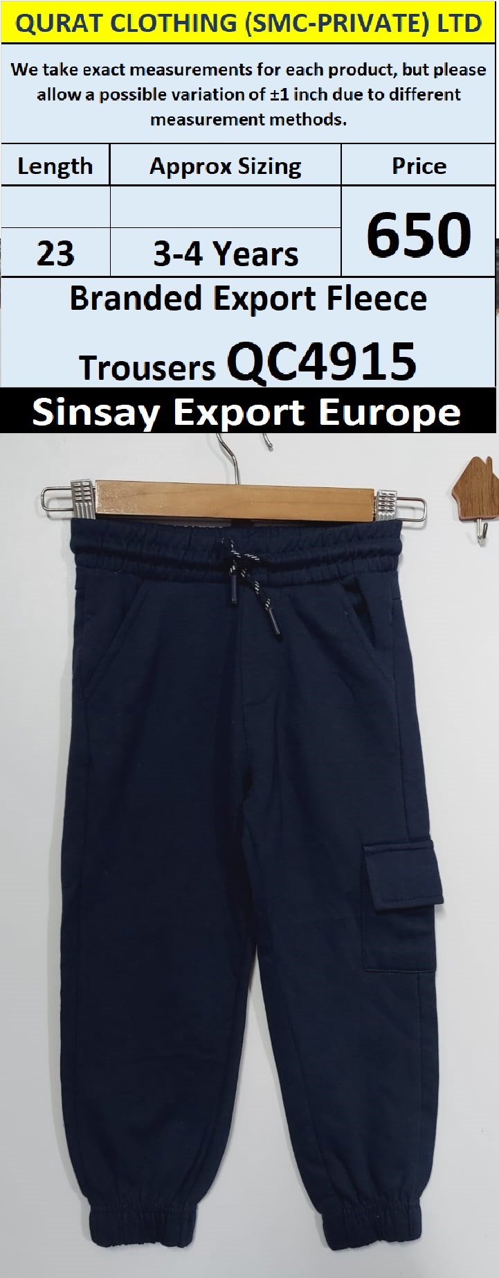 Sinsay Brand Navy Blue Cargo Pocket Fleece Trousers QC4915 – Export Europe