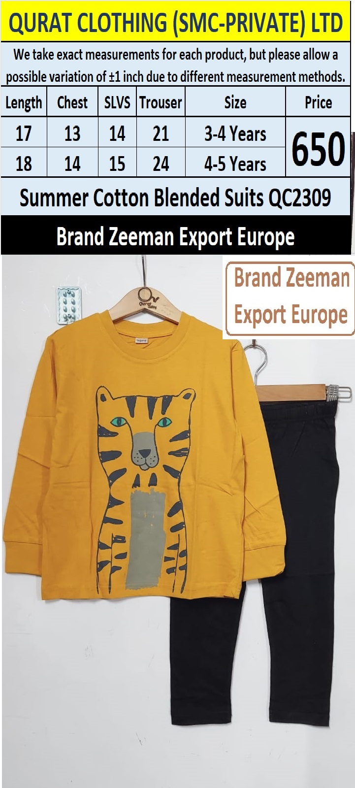Zeeman Brand Summer Cotton Blended Suits QC2309 Export Europe
