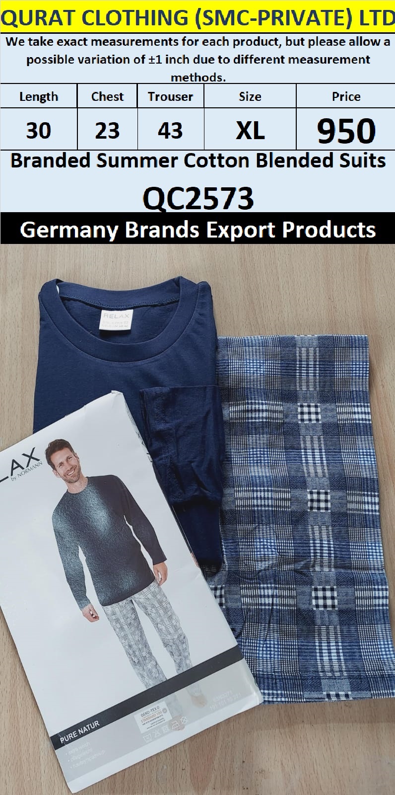 International Brands Summer Cotton Blended Suits Export Germany QC2573
