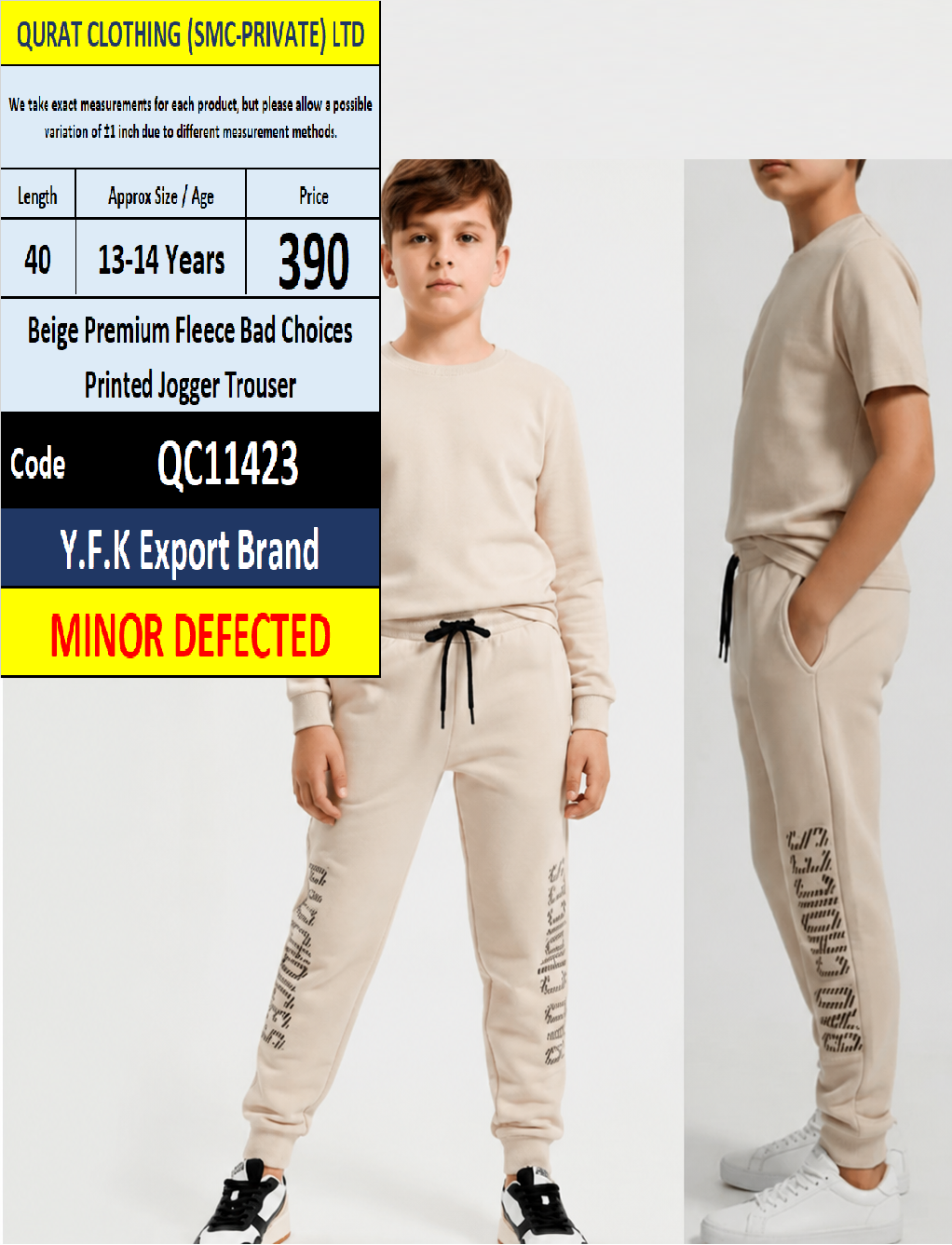 Y.F.K Export Brand Beige Premium Fleece Bad Choices Printed Jogger Trouser – QC11423 - Minor Defected