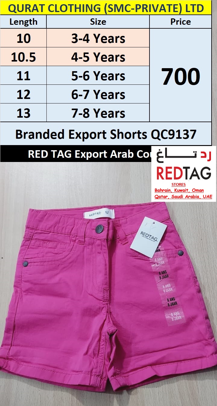 RED TAG Brand Pink Girls Shorts QC9137 Export Arab Countries 