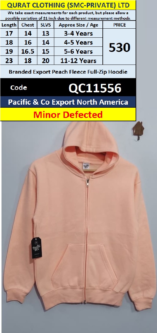 Pacific & Co Export North America Minor Defected Peach Fleece Full-Zip Hoodie QC11556
