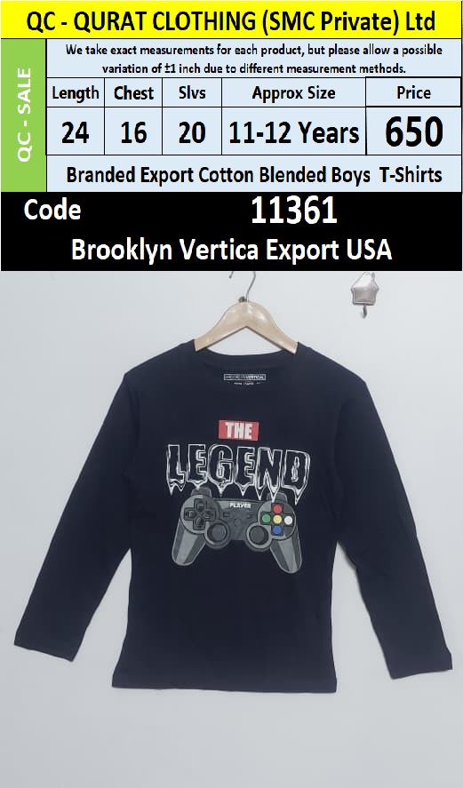 Brooklyn Vertica Export USA Black Cotton Blended “The Legend” Gaming Print Boys Long-Sleeve T-Shirt – QC11361