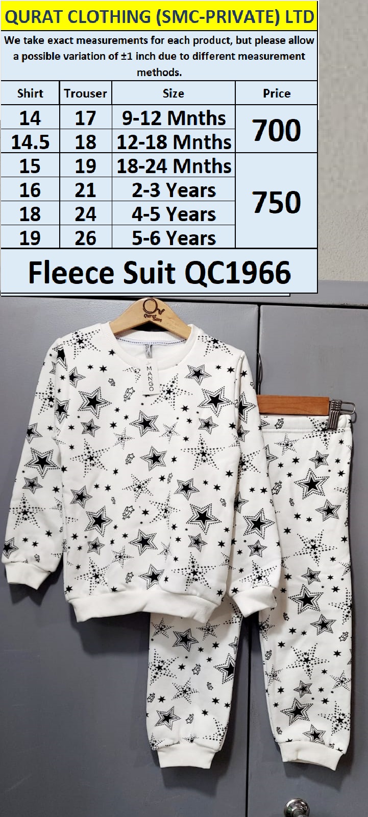 Fleece Two Piece Suit QC1966 by Qurat Clothing 