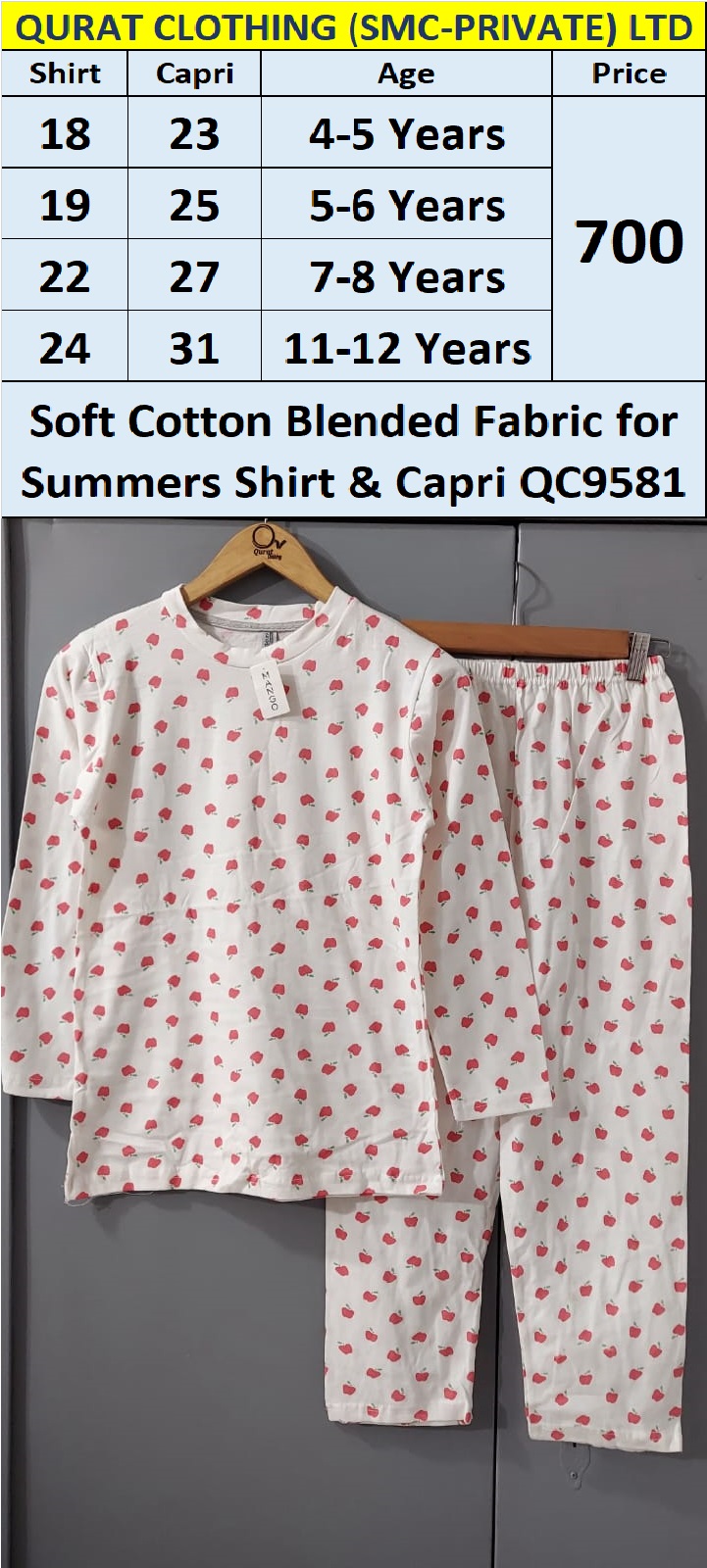 Soft Cotton Blended Fabric for Summers Shirt & Capri Apples Print QC9581