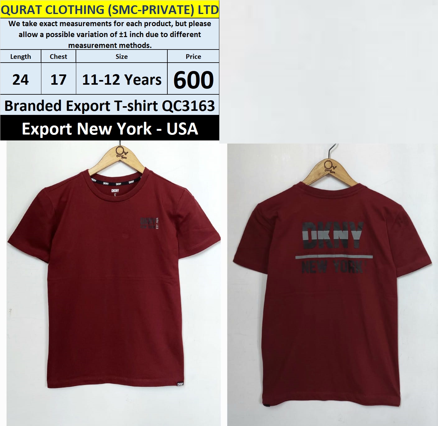 DKNY Brand T-shirt QC3163 Export New York - USA