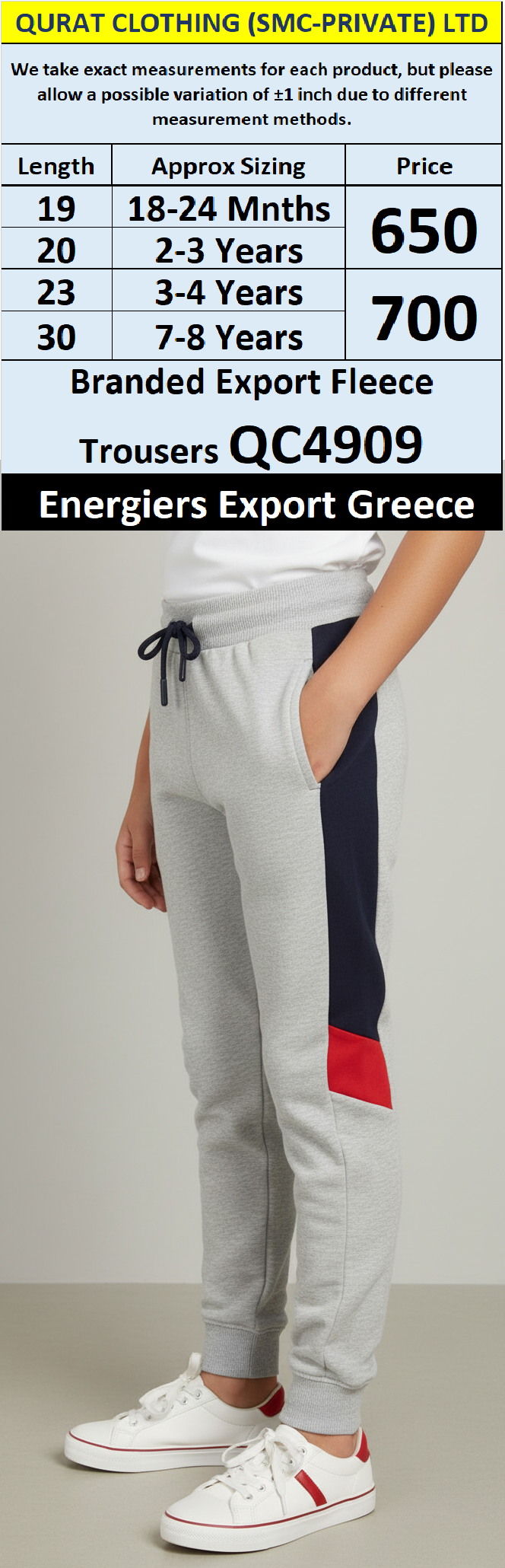 Energiers Brand Grey & Navy Side Stripe Fleece Trousers QC4909 – Export Greece