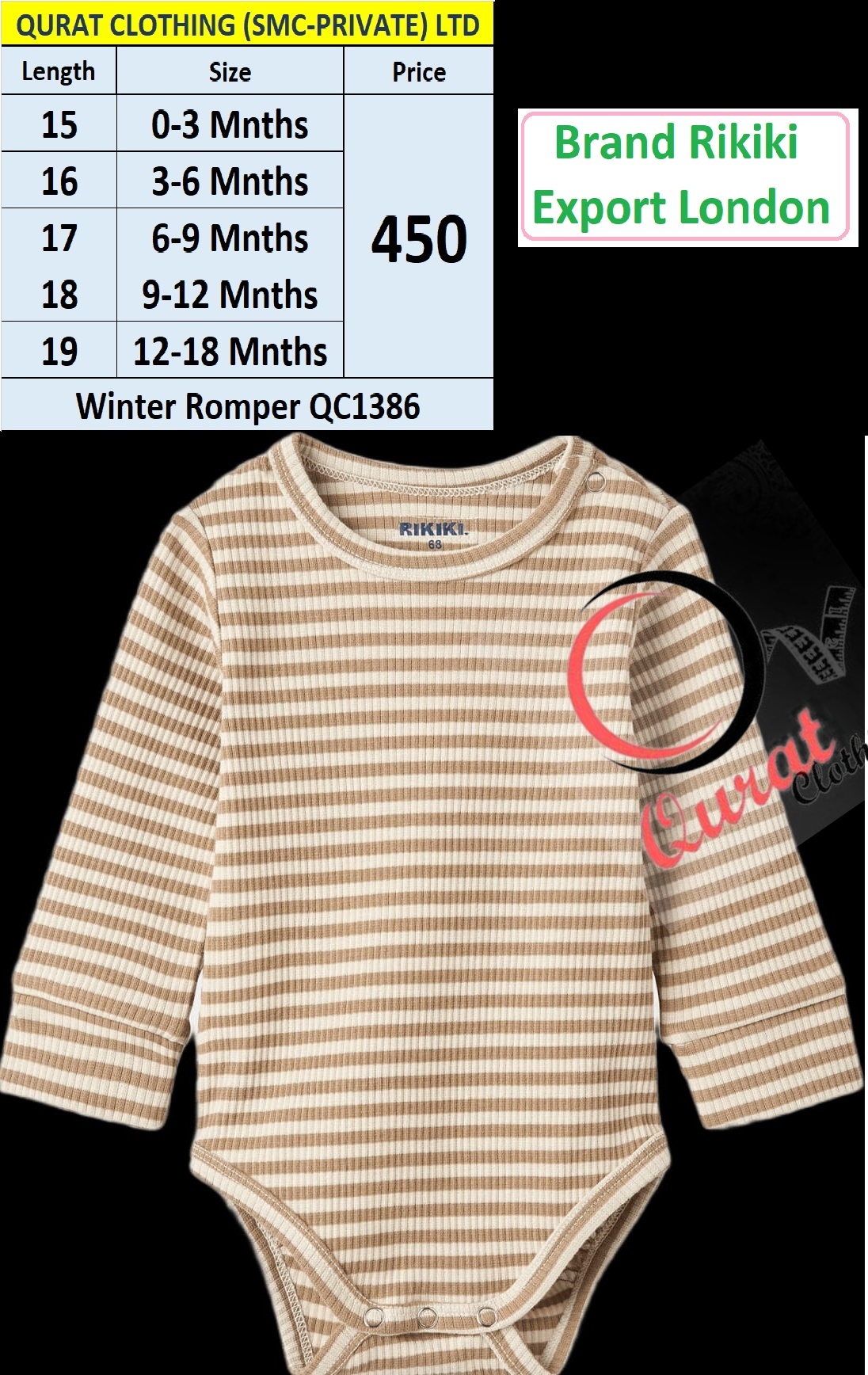 Rikiki Brand Brown Stripes Romper QC1386 Export London - 1386