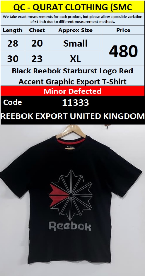 Black Reebok Starburst Logo Red Accent Graphic Export T-Shirt UK – QC11333