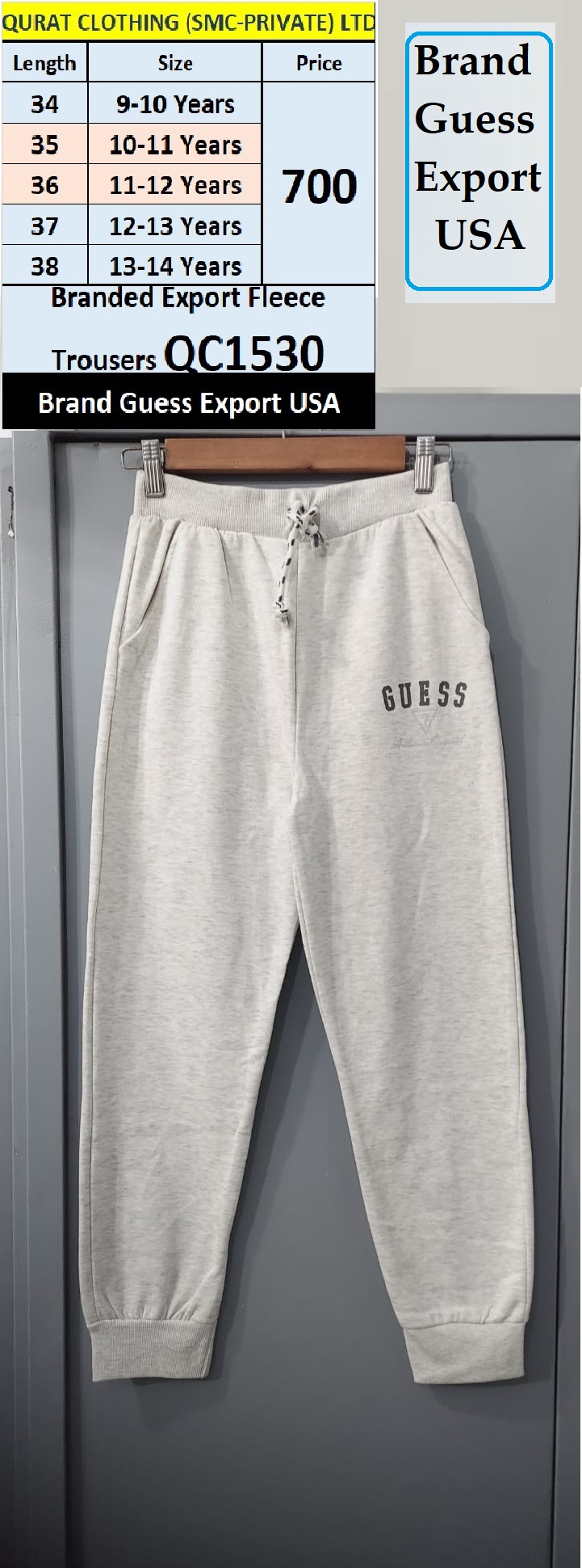 The Guess Brand Fleece Grey Heather Trouser QC1530 Export USA
