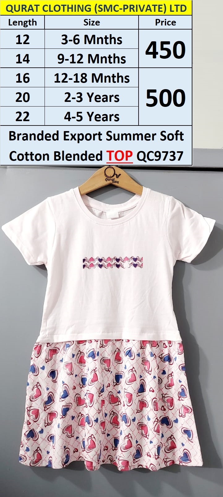 Branded Export Summer Pink Multi Hearts Print Soft Cotton Blended TOP QC9737