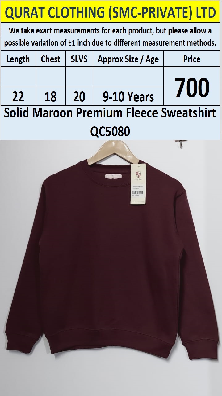 Solid Maroon Premium Fleece Sweatshirt QC5080 – Export Europe