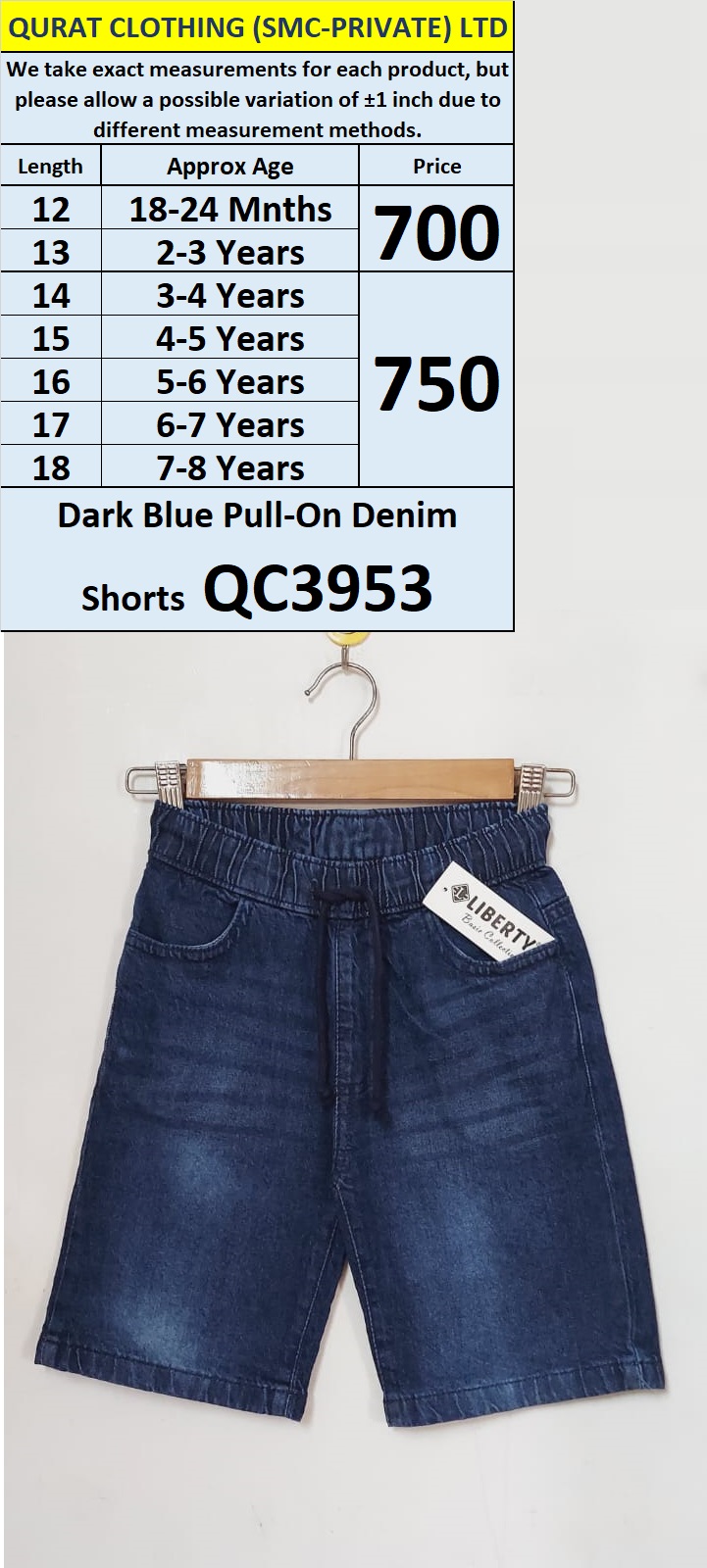 Dark Blue Pull-On Denim Shorts QC3953