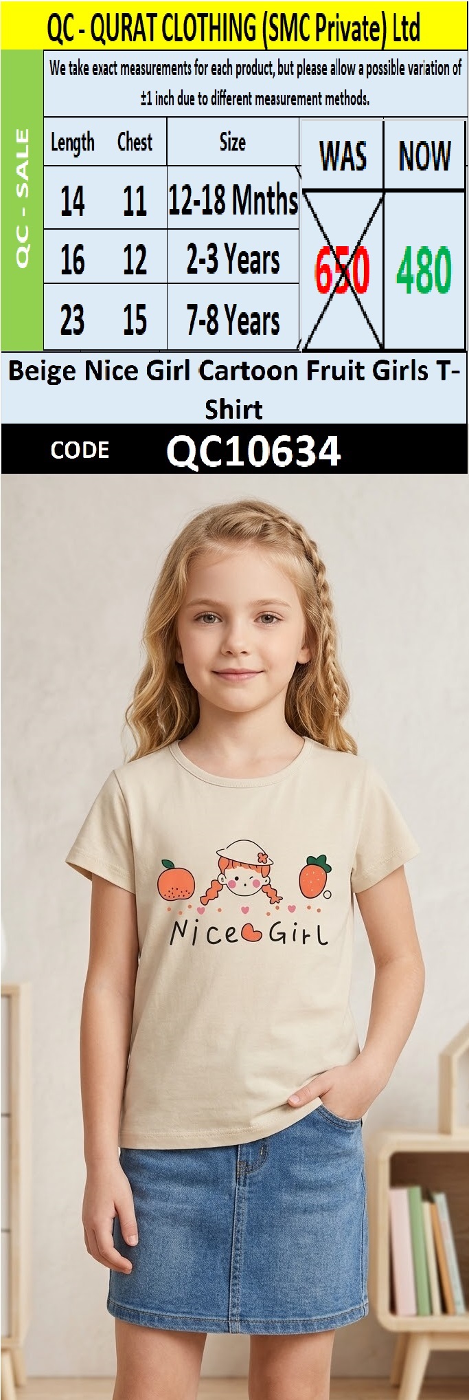 Beige Nice Girl Cartoon Fruit Girls T-Shirt QC10634