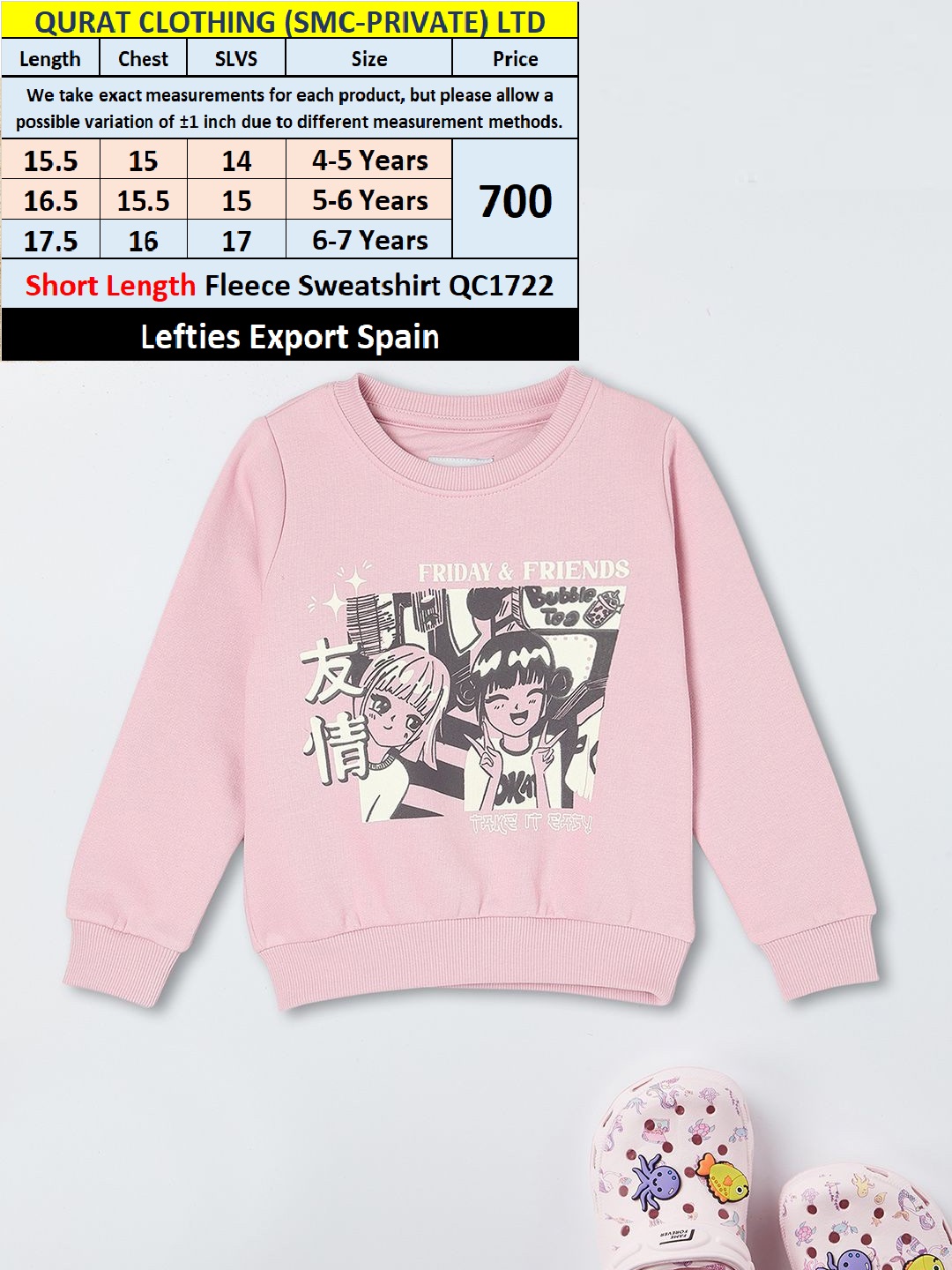 Lefties Brand Export Friday & Friends Short Length Sweatshirt QC1722 | Export Spain Qurat Clothing