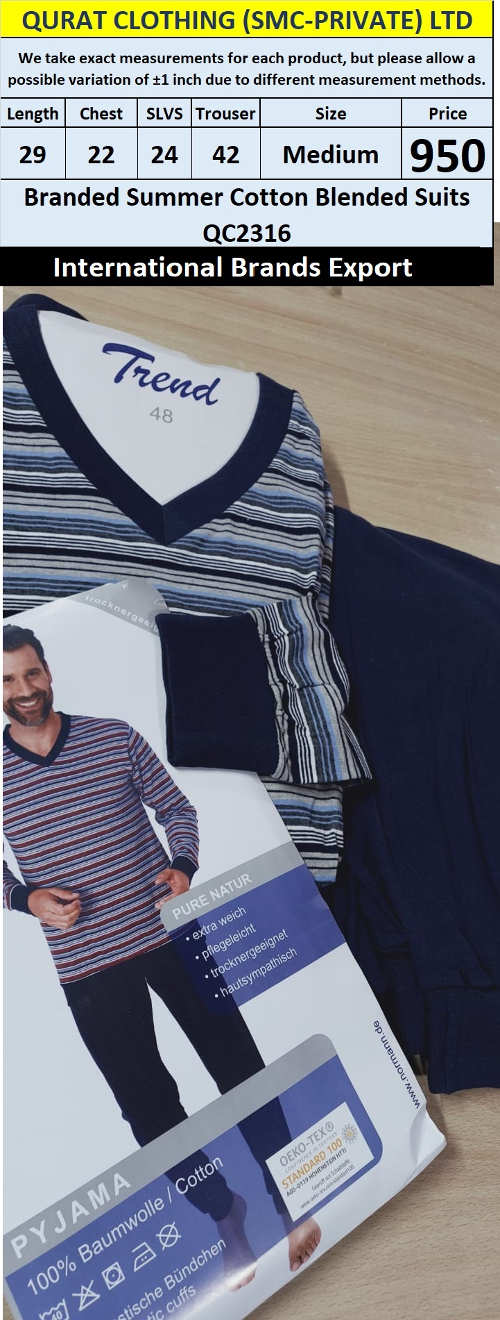 International Brands Summer Cotton Blended Suits Export Germany QC2316